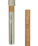 Closeup image of crimp style wood beach umbrella center pole connection on white background