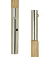 Closeup image of push-button style wood beach umbrella center pole connection on white background