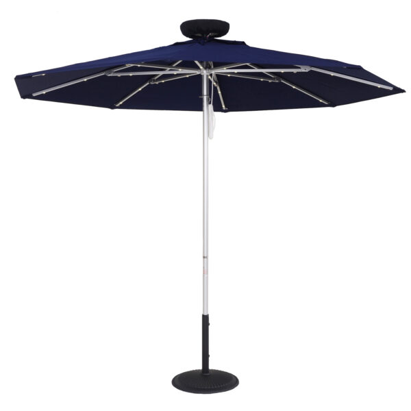 7.5' Illumishade Solar-Powered LED Lighted Pulley-Lift Aluminum Rib Commercial Market Umbrella