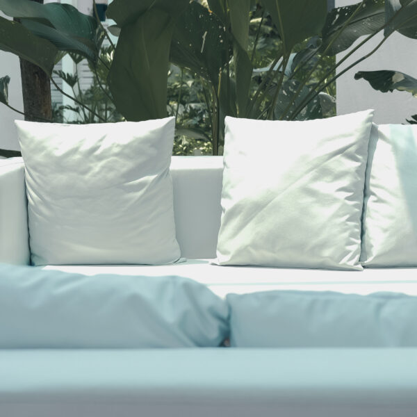 28 inch patio throw pillows sitting on white outdoor sofa