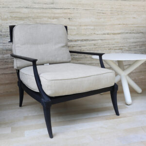 Deep seating patio lounge chair with gray seat and back cushion set