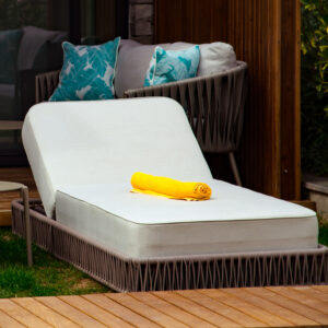 Patio chaise lounge with off-white cushion set