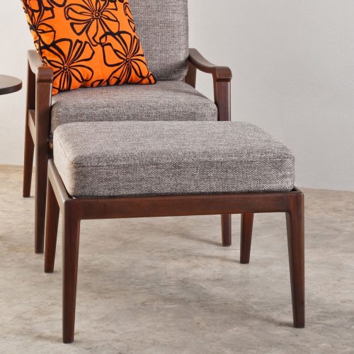 Patio ottoman with gray cushion